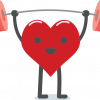 Graphic of smiling heart holding dumb bell weights.